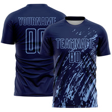 Load image into Gallery viewer, Custom Navy Light Blue Splash Sublimation Soccer Uniform Jersey
