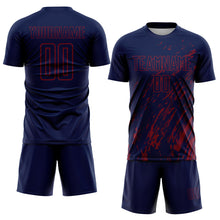 Load image into Gallery viewer, Custom Navy Crimson Splash Sublimation Soccer Uniform Jersey
