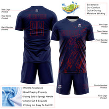 Load image into Gallery viewer, Custom Navy Crimson Splash Sublimation Soccer Uniform Jersey
