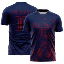 Load image into Gallery viewer, Custom Navy Crimson Splash Sublimation Soccer Uniform Jersey
