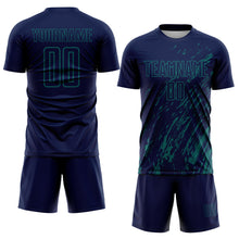 Load image into Gallery viewer, Custom Navy Teal Splash Sublimation Soccer Uniform Jersey
