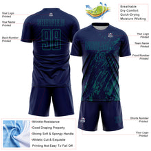 Load image into Gallery viewer, Custom Navy Teal Splash Sublimation Soccer Uniform Jersey
