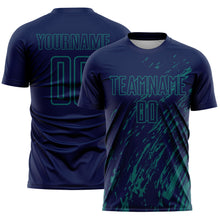 Load image into Gallery viewer, Custom Navy Teal Splash Sublimation Soccer Uniform Jersey

