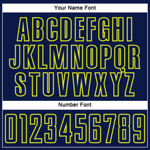 Load image into Gallery viewer, Custom Navy Neon Yellow Splash Sublimation Soccer Uniform Jersey
