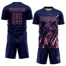 Load image into Gallery viewer, Custom Navy Medium Pink Splash Sublimation Soccer Uniform Jersey
