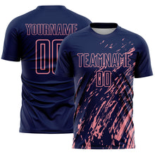 Load image into Gallery viewer, Custom Navy Medium Pink Splash Sublimation Soccer Uniform Jersey
