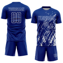 Laden Sie das Bild in den Galerie-Viewer, Custom Royal White Splash Sublimation Soccer Uniform Jersey
