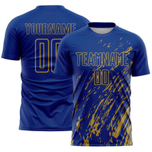 Load image into Gallery viewer, Custom Royal Old Gold Splash Sublimation Soccer Uniform Jersey
