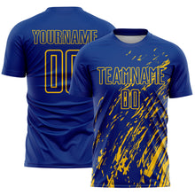 Laden Sie das Bild in den Galerie-Viewer, Custom Royal Yellow Splash Sublimation Soccer Uniform Jersey
