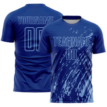 Load image into Gallery viewer, Custom Royal Light Blue Splash Sublimation Soccer Uniform Jersey
