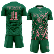 Load image into Gallery viewer, Custom Kelly Green Medium Pink Splash Sublimation Soccer Uniform Jersey
