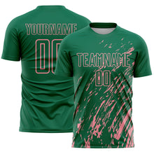 Load image into Gallery viewer, Custom Kelly Green Medium Pink Splash Sublimation Soccer Uniform Jersey

