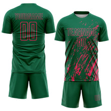 Load image into Gallery viewer, Custom Kelly Green Neon Pink Splash Sublimation Soccer Uniform Jersey
