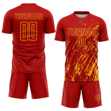 Load image into Gallery viewer, Custom Red Gold Splash Sublimation Soccer Uniform Jersey
