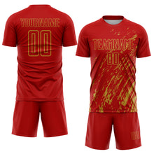 Load image into Gallery viewer, Custom Red Old Gold Splash Sublimation Soccer Uniform Jersey
