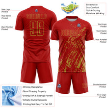 Load image into Gallery viewer, Custom Red Old Gold Splash Sublimation Soccer Uniform Jersey

