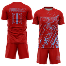 Load image into Gallery viewer, Custom Red Light Blue Splash Sublimation Soccer Uniform Jersey
