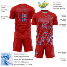 Load image into Gallery viewer, Custom Red Light Blue Splash Sublimation Soccer Uniform Jersey
