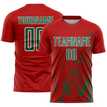 Load image into Gallery viewer, Custom Red Kelly Green-White Splash Sublimation Soccer Uniform Jersey
