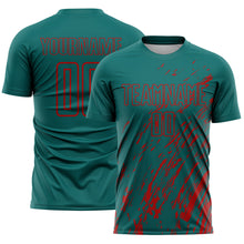 Load image into Gallery viewer, Custom Teal Red Splash Sublimation Soccer Uniform Jersey
