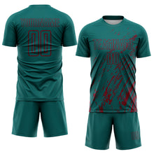 Load image into Gallery viewer, Custom Teal Crimson Splash Sublimation Soccer Uniform Jersey
