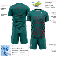 Load image into Gallery viewer, Custom Teal Crimson Splash Sublimation Soccer Uniform Jersey
