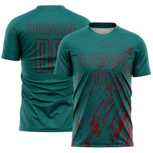 Load image into Gallery viewer, Custom Teal Crimson Splash Sublimation Soccer Uniform Jersey
