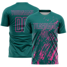 Load image into Gallery viewer, Custom Teal Pink Splash Sublimation Soccer Uniform Jersey
