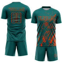 Load image into Gallery viewer, Custom Teal Orange Splash Sublimation Soccer Uniform Jersey
