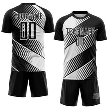Laden Sie das Bild in den Galerie-Viewer, Custom Black White Line Sublimation Soccer Uniform Jersey
