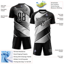 Laden Sie das Bild in den Galerie-Viewer, Custom Black White Line Sublimation Soccer Uniform Jersey
