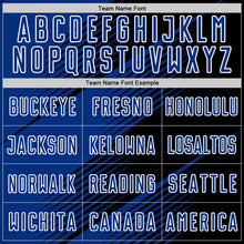 Laden Sie das Bild in den Galerie-Viewer, Custom Black Royal-White Line Sublimation Soccer Uniform Jersey
