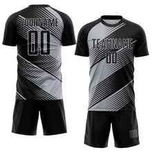 Laden Sie das Bild in den Galerie-Viewer, Custom Black Gray Line Sublimation Soccer Uniform Jersey
