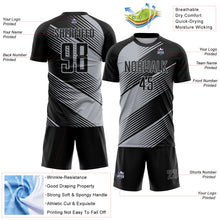 Laden Sie das Bild in den Galerie-Viewer, Custom Black Gray Line Sublimation Soccer Uniform Jersey
