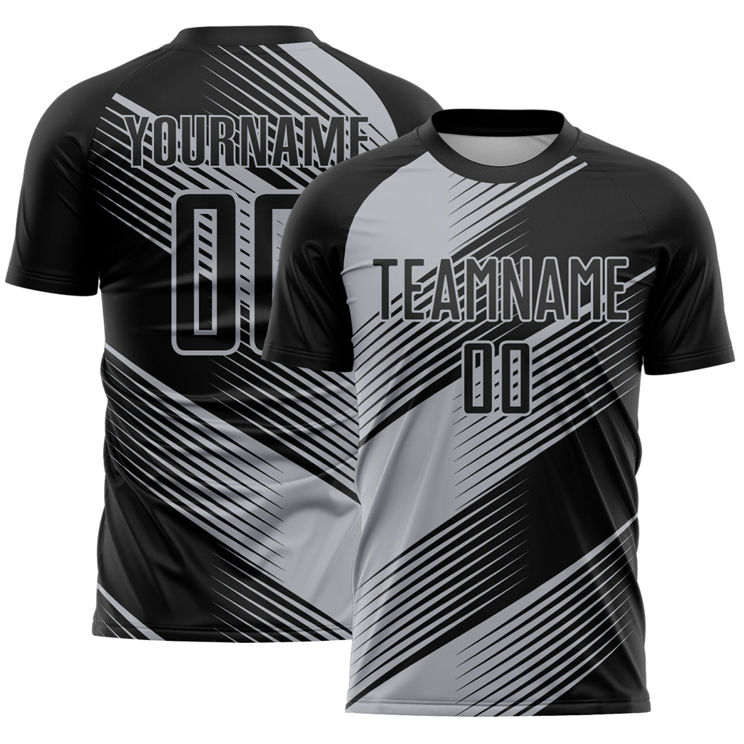 Custom Black Gray Line Sublimation Soccer Uniform Jersey