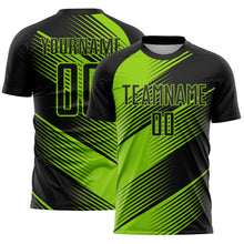 Charger l&#39;image dans la galerie, Custom Black Neon Green Line Sublimation Soccer Uniform Jersey
