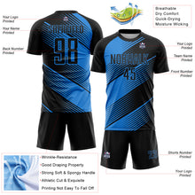 Load image into Gallery viewer, Custom Black Powder Blue Line Sublimation Soccer Uniform Jersey
