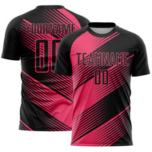 Charger l&#39;image dans la galerie, Custom Black Neon Pink Line Sublimation Soccer Uniform Jersey
