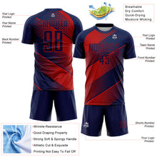 Загрузить изображение в средство просмотра галереи, Custom Navy Red Line Sublimation Soccer Uniform Jersey
