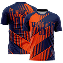 Load image into Gallery viewer, Custom Navy Orange Line Sublimation Soccer Uniform Jersey
