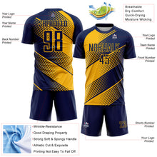 Load image into Gallery viewer, Custom Navy Gold Line Sublimation Soccer Uniform Jersey
