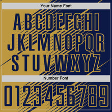 Load image into Gallery viewer, Custom Navy Old Gold Line Sublimation Soccer Uniform Jersey
