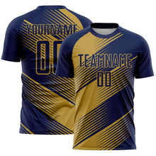 Load image into Gallery viewer, Custom Navy Old Gold Line Sublimation Soccer Uniform Jersey
