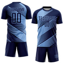 Load image into Gallery viewer, Custom Navy Light Blue Line Sublimation Soccer Uniform Jersey
