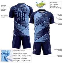 Load image into Gallery viewer, Custom Navy Light Blue Line Sublimation Soccer Uniform Jersey
