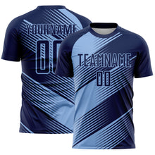 Load image into Gallery viewer, Custom Navy Light Blue Line Sublimation Soccer Uniform Jersey
