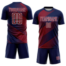 Load image into Gallery viewer, Custom Navy Crimson-White Line Sublimation Soccer Uniform Jersey
