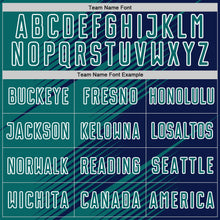 Load image into Gallery viewer, Custom Navy Teal-White Line Sublimation Soccer Uniform Jersey
