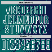 Load image into Gallery viewer, Custom Navy Teal-White Line Sublimation Soccer Uniform Jersey
