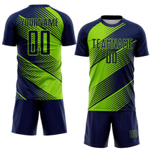 Load image into Gallery viewer, Custom Navy Neon Green Line Sublimation Soccer Uniform Jersey
